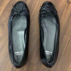 Stuart Weitzman black bow quilted ballerina flats